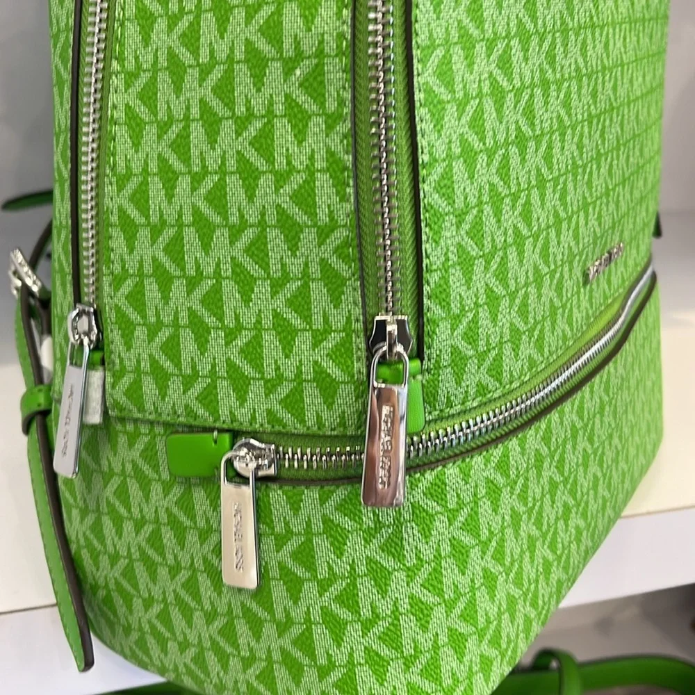 Michael Kors Rhea Medium Signature Logo Backpack Jungle Green  NWT
